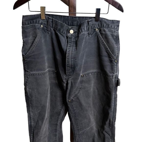 VTG USA Carhartt Double Knee pants B01 Faded Distressed Denim 34x30 - Picture 2 of 6